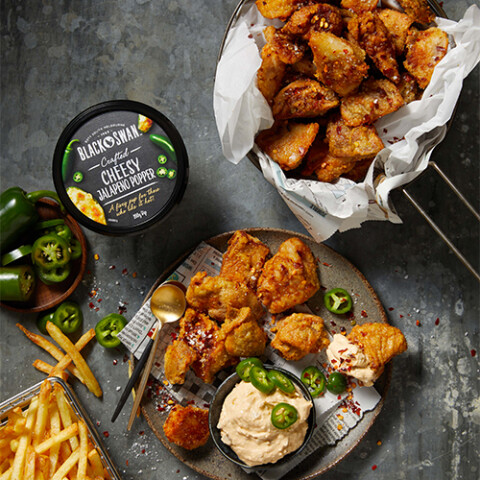 Popcorn Chicken with Cheesy Jalapeno Popper Dip